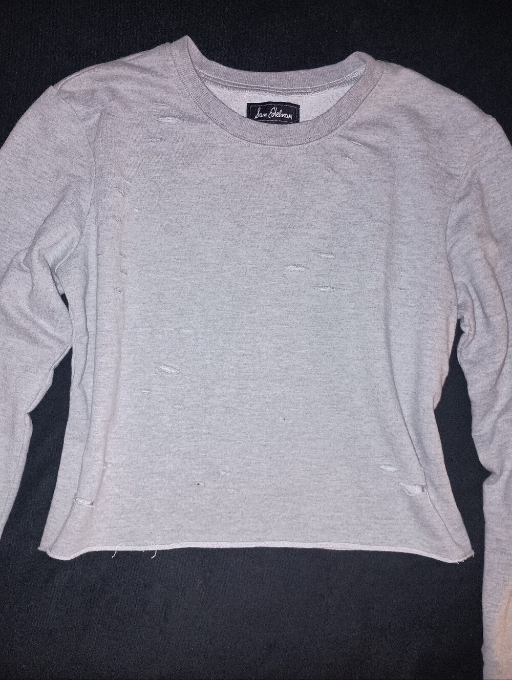 Sam Edelman CROPPED HOLES DESTROYED SWEATSHIRT/Gray Crewneck Size M NWOT